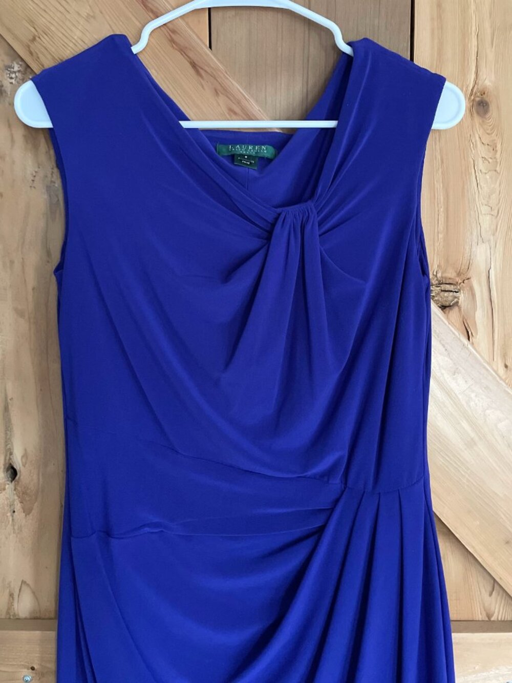 Ralph Lauren Dress 8 Royal Purple/Blue Stretch Knit Ruched Sheath, Wedding Guest - Picture 4 of 6